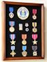 Military Medals, Pins, Patches, Insignia, Ribbons, Flag Display Case Cabinet, Walnut