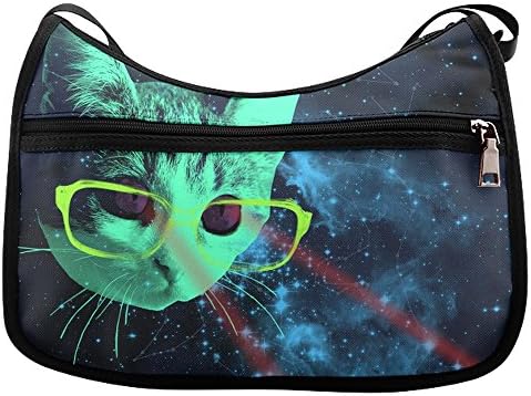 HomeWishes Laser Cats In Space Oxford Fabric Crossbody Shoulder Bag for Women and Girls Black