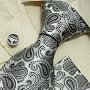 H5008 NEW Designer Silver Plaids 100% Jacquard Woven Silk Tie Hanky Mens Necktie and Cuff Links Black Ties Cufflinks and Handkerchiefs Set