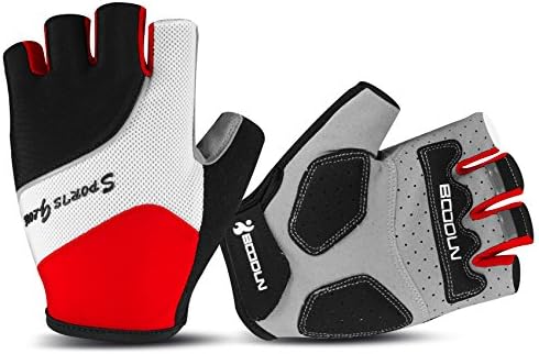 Cycling Gloves with Gel Pad Breathable Shock-absorbing Half Finger Bike Gloves Bicycle Gloves B-005 (Red, Medium)
