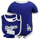MLB Infant/Toddler Boys' Los Angeles Dodgers Onesie Bib & Bootie Set (Royal, 18 Months)
