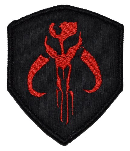 Mandalorian Bantha Skull Mercenary 3x2.5 Shield Military Patch / Morale Patch - Black With Red
