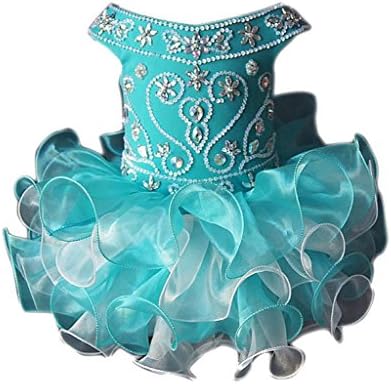 Dexin Baby Girls' Princess Cupcakes Ruffled Short Pageant Dresses 1/1T US Turquoise/White