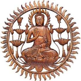 CARVED WD BUDDHA WALL PLAQUE 16In