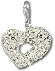 SilberDream Glitter Charm Swarowski Elements glitter heart white polar light, 925 Sterling Silver Charms Pendant with Lobster Clasp for Charms Bracelet, Necklace or Earring GSC101
