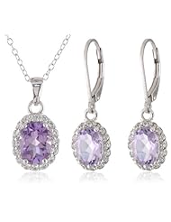 Sterling Silver Gemstone Pendant Necklace and Earrings Jewelry Set