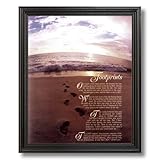 IMAGE OF Footprints In The Sand Ocean Beach Religious Picture Black Framed Art Print