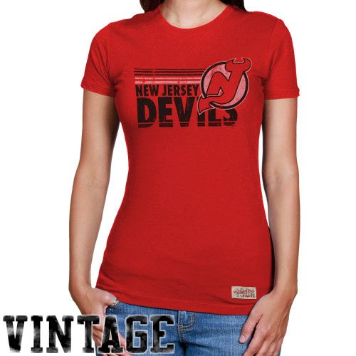 Mitchell & Ness New Jersey Devils Ladies Red Blank Vintage T-shirt (Small)