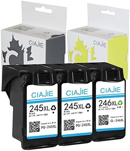 CIAJIE Remanufactured Canon PG-245XL CL-246XL Waterproof Black Ink Cartridge Show Accurate Ink Level for Canon PIXMA iP2820/MG2420/MG2450/MG2550/MG2924 (2Black 1Color)