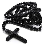 Black Crystal Pave Cross Rosary 10mm Beads Hip Hop Men Chain Necklace 37"