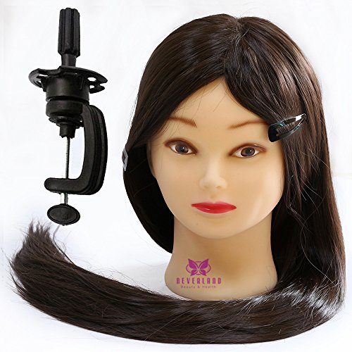 Neverland Beauty 30" Super Long Smooth 100% Synthetic Darkest Brown Hair Hairdressing Equipment Styling Head Doll Mannequin Training Head Tools Braiding Cutting Student Practice Model with Clamp UK Stock