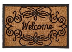 Welcome Scroll Oblong Rectangle - Super Heavy Duty Outdoor Premium Coir and Rubber Brush Mat 18x27 by Iron Gate - Extremely durable with strong rubber backing - Grips the ground and prevents skidding - Traps dust - Welcome your guests with this high quality doormat