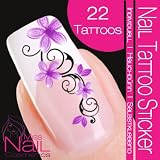 Produkt-Bild: Nail Tattoo Sticker Bl&uuml;te / Ornament - lila / schwarz