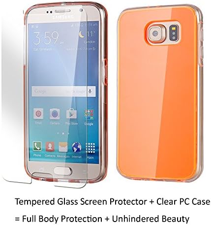 Samsung Galaxy S6 Case Galaxy S6 Case Clear, Scratch Resistant, Clambo Crystal Series Clear Case for Samsung Galaxy S6 Bumper Case + Tempered Glass Screen Protector. Bundle-2 items (Neon Orange)