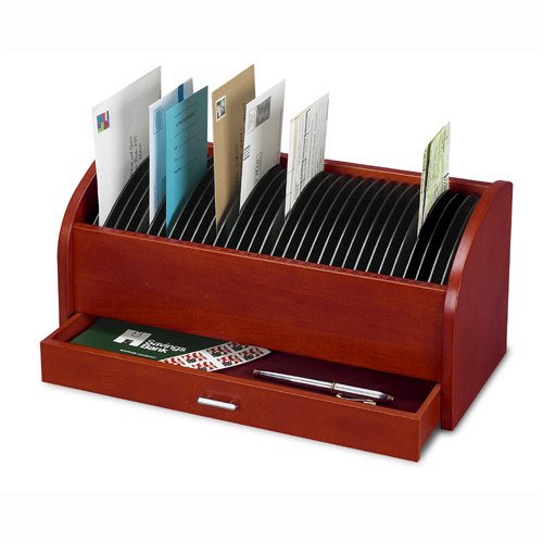 Deluxe Wood Bill Organizer with Drawer Cherry