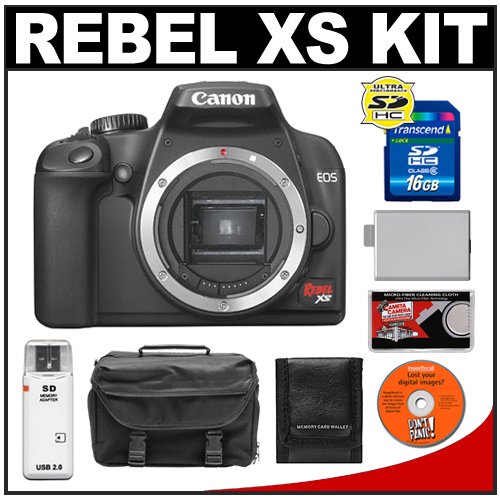 Canon Digital Rebel XS 10.1MP Digital SLR Camera (Black) + 16GB SD Card + LP-E5 Battery + Case + Cameta Bonus Accessory Kit