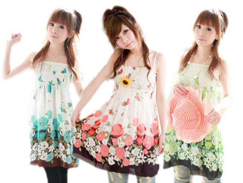 ふんわり花柄シフォンチュニックキャミワンピース