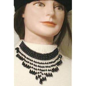 Multistrand Strand Silver Plated with Simulated Onyx Pearl Kutu Choker Necklace Earrings for Petite...