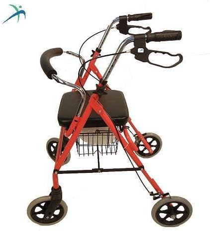 MEDIHILL: MH2403A BARIATRIC STEEL HEAVY DUTY ROLLATOR RED METAL BASKET