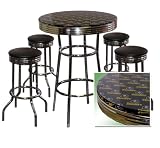 Pittsburgh Steelers 5 Piece Chrome Glass Pub Bar Table Set 4 Swivel Black Vinyl Bar Stools