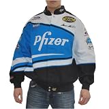 Mens Chase Authentics Nascar Pfizer Mark Martin blue Nextel Winston Cup Series racing jacket. Very high quality Nascar fan gear with head turning logo embroideries all over the the jacket.