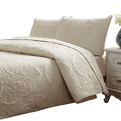 Brandream White Beige Vintage Floral Comforter Set Queen Size Bed Quil
