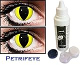 Yellow Cat (2 lenses in pack) Fashion Halloween Contact Lenses By Petrifeye Eyes With Free 120ml Solution And Blue/White Soaking Case