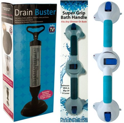 Drain Buster Plunger Bundle With Grip Bath Handle