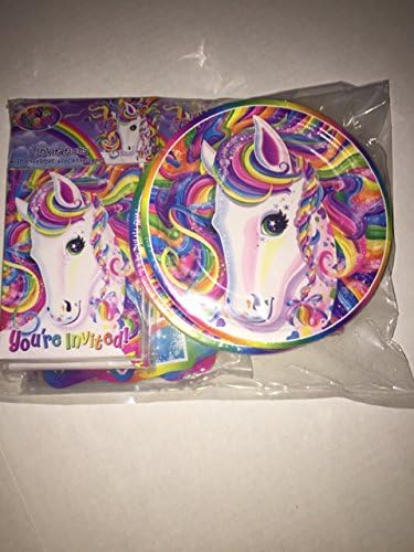 Lisa Frank Rainbow Majesty Happy Birthday Party Pack Supply Set Bundle Kit for 16 Guests Small Dessert Plates