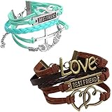 JOVIVI Multilayer Charm Infinity Love Best Friend Wish Wrap Cuff Bracelet ,2pc