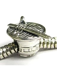 Sterling Silver Chef Noodle Bowl Bead For Pandora Troll Chamilia European Charm Bracelets