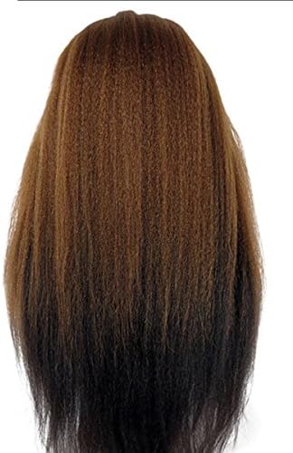 New Arrive Kinky Straight Ombre Brown/Black Synthetic Lace Front Wig Heat Resistant Kanekalon Wig 150% Density 24" Synthetic Hair Lace Wig