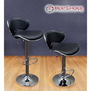 Modern Set of (2) Brand New Black Swivel Leather Bar Stool Pub Barstool