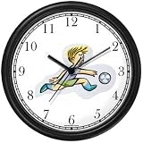 Boy Soccer Player No.2 Soccer or Fussball Theme Wall Clock by WatchBuddy Timepieces (Black Frame)