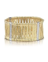 14K Yellow Gold Matte-Finish Hand-Crafted Designer Bracelet, Enhanced with Pave Set Diamond Bars.