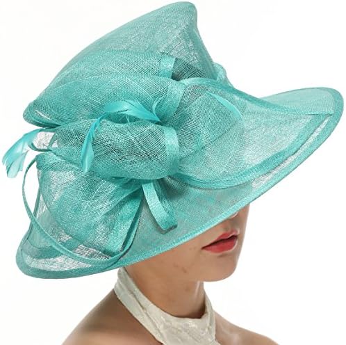Church Kentucky Derby Carriage Tea Party Wedding Wide Brim Sinamay Hat Turquoise
