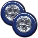 2 Adhesive Bright Silver LED Tap Push Light, Blue or Purple