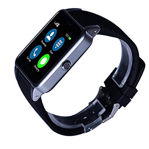 LandRum® Unlocked Mobile Phone Quad-Band GSM Smart Watch Phone For IOS iPhone 6/puls/5S Samsung S3 S4/Note 3 4 HTC Android Smartphones Support Sim Card TF Card (Black with Silver)