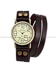 Ailisha Elegant Bronze Round Brown Wrap Leather Lady Bracelet Jewelry Quartz Wrist Watch WAA389