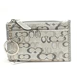 NEW AUTHENTIC COACH SIGNATURE OPTIC LUREX MINI SKINNY COIN CASE (Silver)