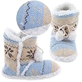 Blue Snowflake Bootie Slippers for Women