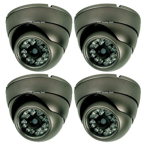 USA Security Store -- CCTV 4 x High Resolution CCD 480TVL High Resolution Indoor/Outdoor Vandal Dome Color Security Camera Infrared Day Night Vision