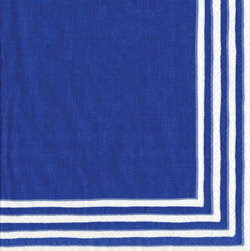 Entertaining with Caspari Set of 2 Stripe Border Cocktail Napkins, 40 Napkins, Blue