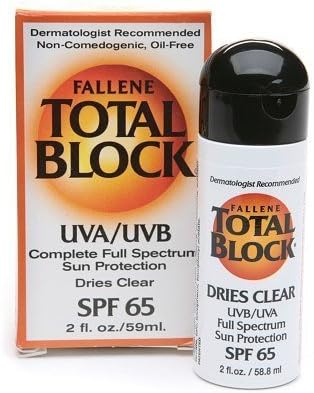 Fallene Total Block UVA/UVB Complete Full Spectrum Sun Protection, SPF 65 Clear, 2 fl Ounces (59 ml) by Fallene (English Manual)