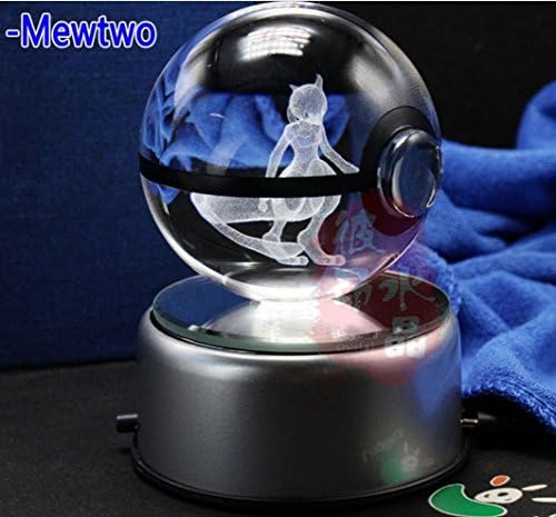 Crystal Pokemon Ball with Pokemon inside 3D > Mewtwo < Crystal ball Size 3.2 inch + LED Light with Rotate Base