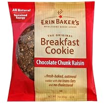 Erin Baker's Breakfast Cookies, Chocolate Chunk Raisin, 3-Ounce Individually Wrapped Cookies (Pack of 12)
