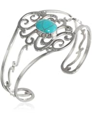 Sterling Silver Oval Turquoise Center Swirl Cuff Bracelet, 6.25"