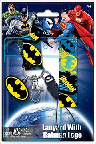 DC Comics Batman 34" Lanyard Key Ring ID Holder with Soft Touch PVC Logo Charm - Super Hero (with Gift Box)