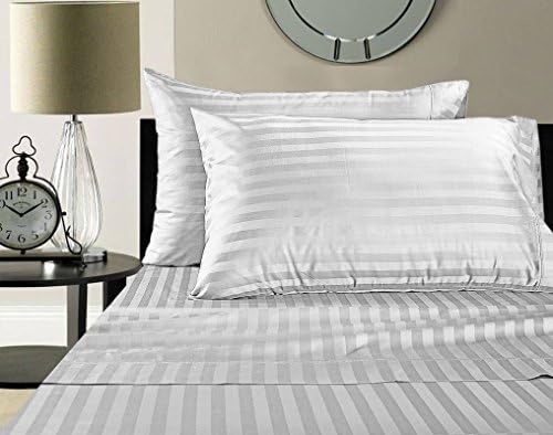 Universal Bedding Luxury 100% Egyptian Cotton 500 Thread Count Damask Stripe Sheet Set California King White