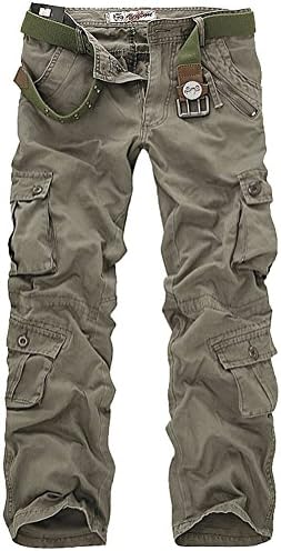 Foocc Mens Multi Color Casual Cotton Plus Size Military CARGO CAMO Pants Trousers Army Green 33